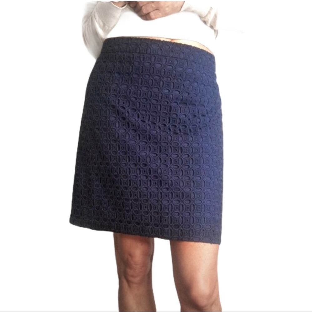 J. Crew Factory Blue Eyelet Lined Office Siren Mini Pencil Skirt Size 2